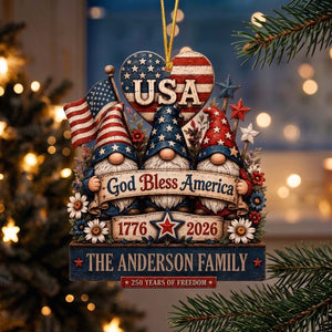Personalized Patriotic Gnomes Wooden Ornament | Best Christmas Family Gift