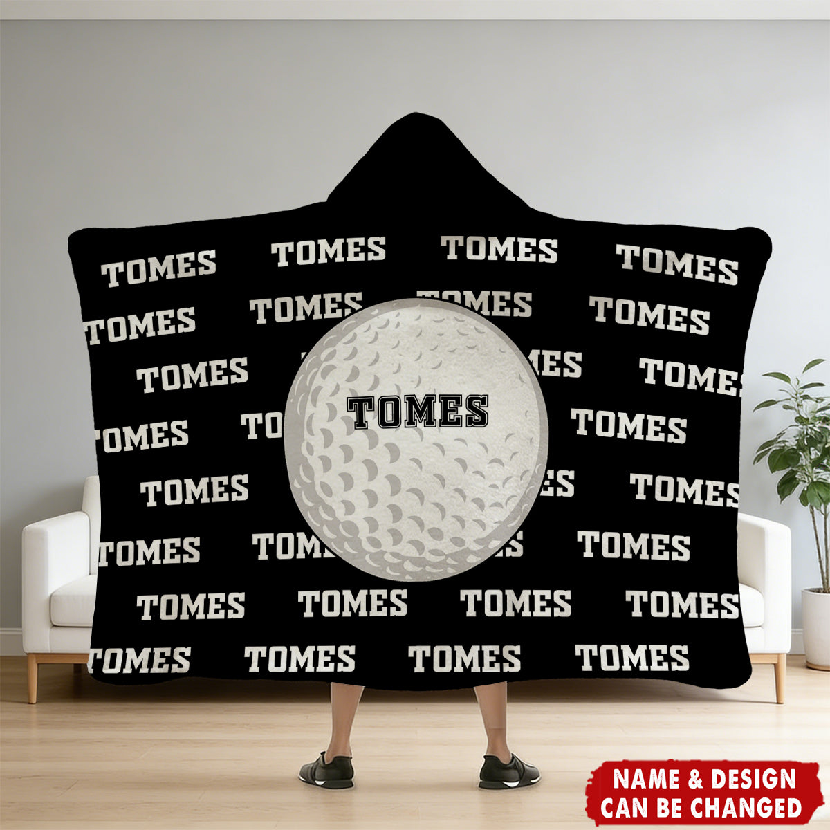 Personalized Balls Design Hooded Blanket With Name & Number - Birthday | Christmas | Game Day Gift For Sports Fan & Kids