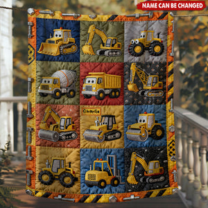 Personalized Construction Machines Blanket With Name | Fun Excavator & Truck Decor | Birthday Gift For Boy Kids