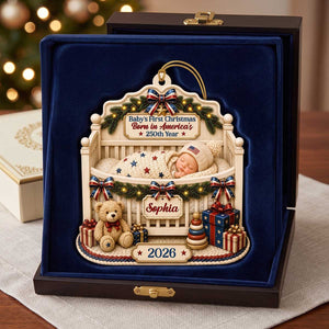 Personalized Baby’s First Christmas Born in America’s 250th Crib Acrylic Ornament - Gift For Family