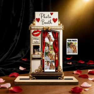 Personalized 3D Effect Retro Photo Booth 2-Layer Wood Plaque With Names – Valentine's Day & Wedding Gift For Couple