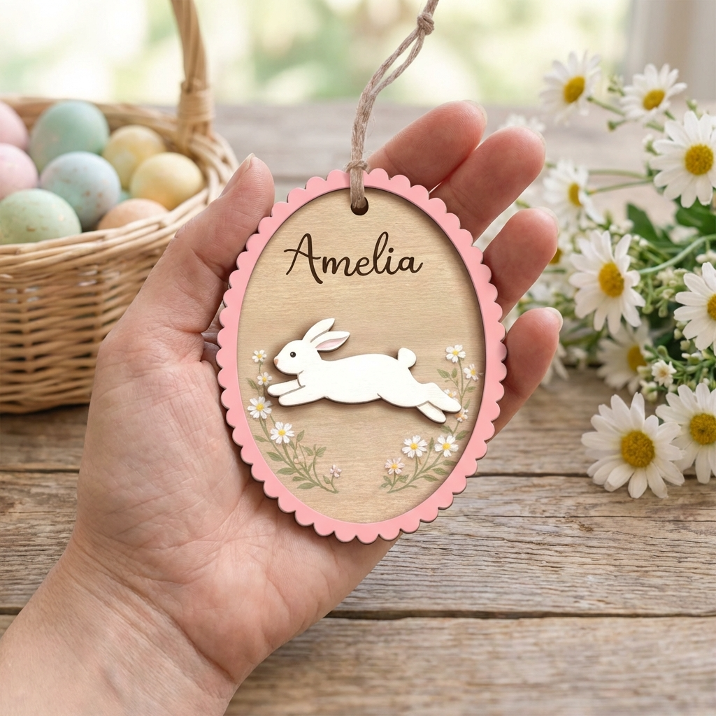Personalized Easter Basket Tag With Name - Bunny, Duck, Chick Design - Spring Easter Egg Hunt Gift For Kids