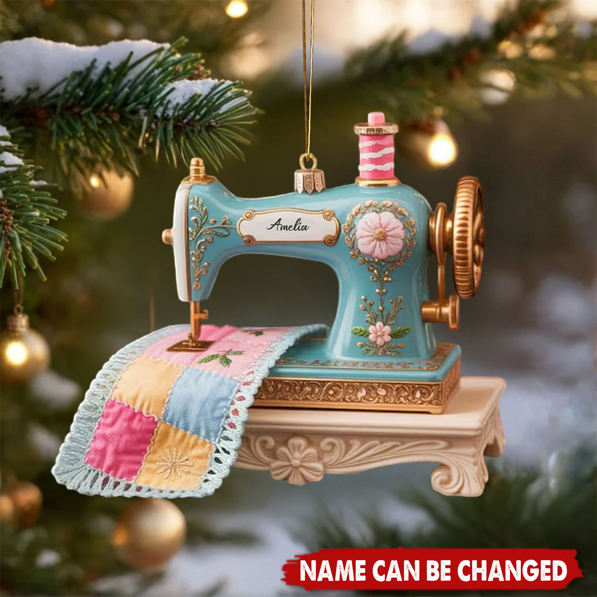 Personalized Vintage Sewing Machine Acrylic Decor With Name - For Christmas Seamstress Mom & Grandma's Holiday