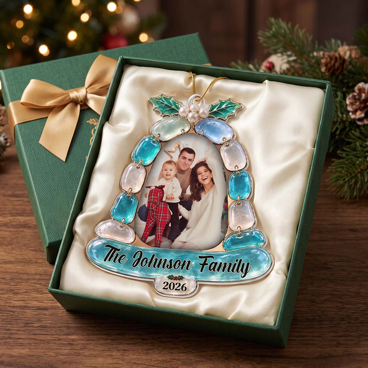 Personalized "The Family Bell" Sea Glass Style Acrylic Ornament | Christmas Family Keepsake Gift