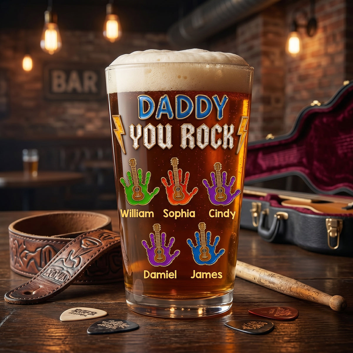 Personalized Daddy You Rock Beer Glass - Father's Day Gifts For Dad