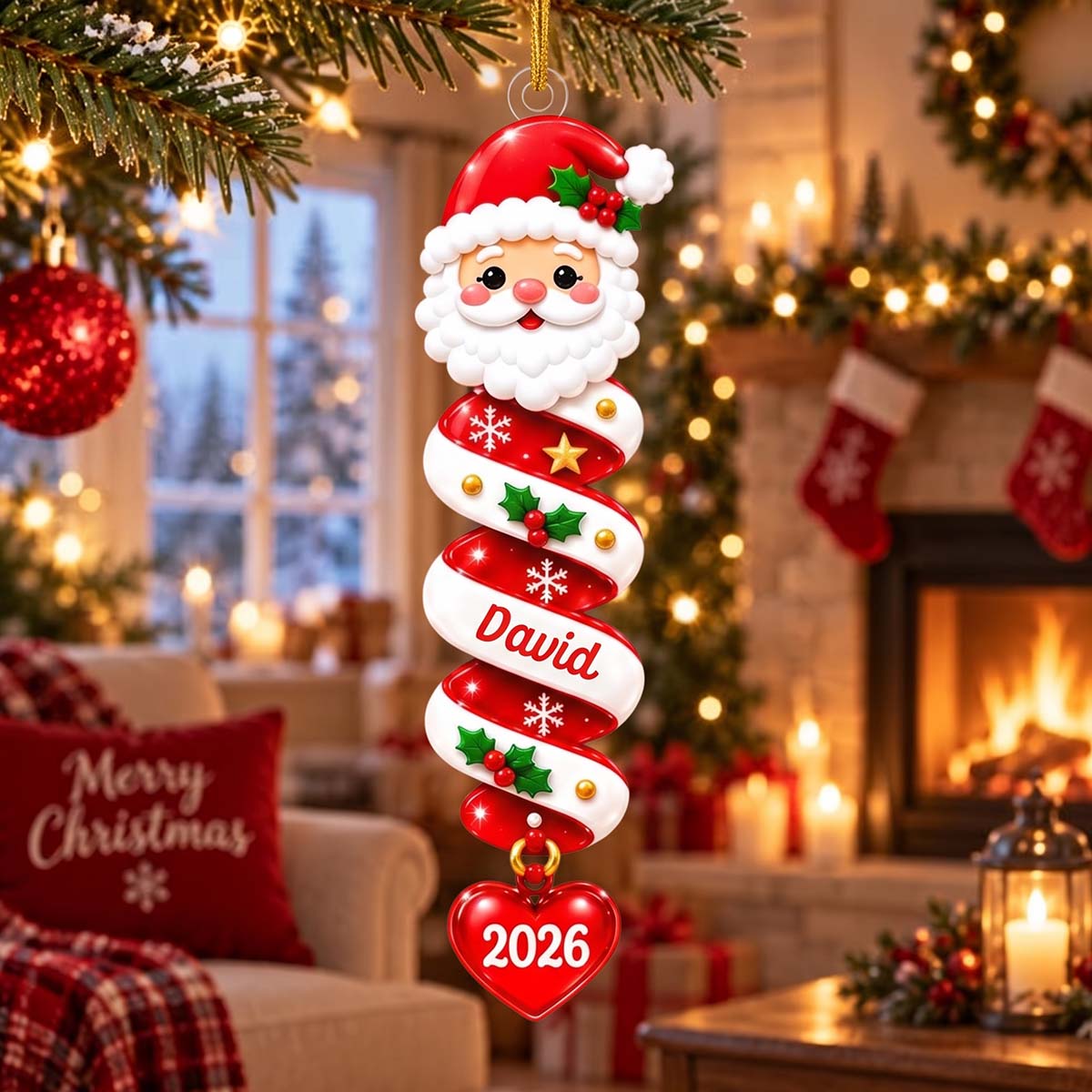 Personalized Spiral Christmas Character Acrylic Ornament | Cute Christmas Keepsake For Family