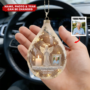 Personalized Memorial Angel Tear Car Ornament With Photo Name & Year | Remembrance Gift For Loved One