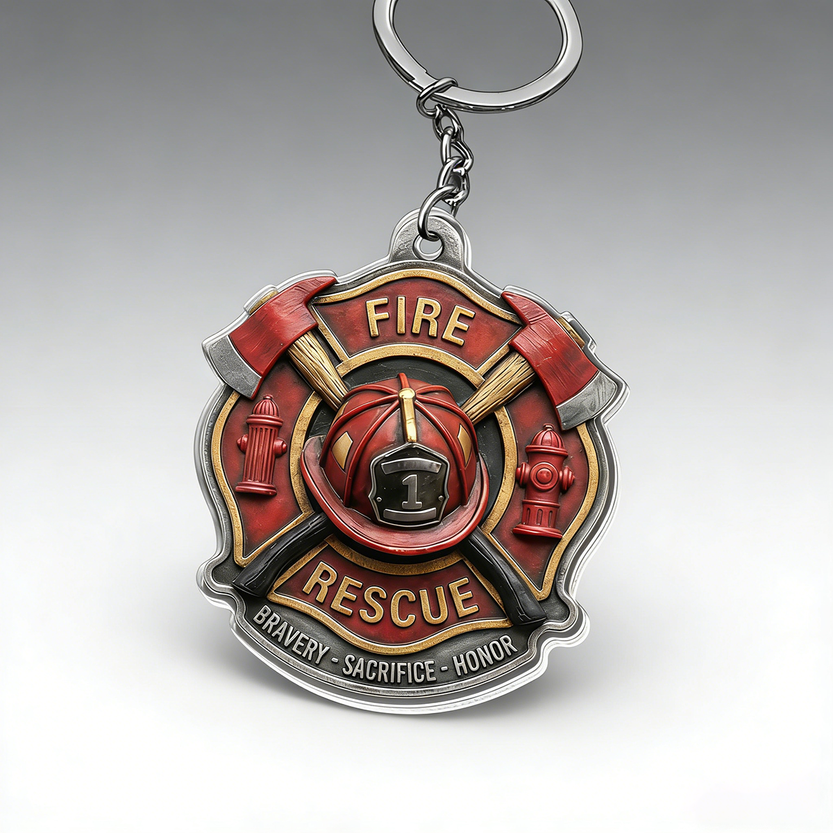 Fire Rescue Bravery Sacrifice Honor Keychain | Unique Gift For Firefighters and Rescue Team Members