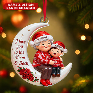 Personalized "Love You to the Moon" Ornament With Grandma & Grandchild Names | Heartfelt Xmas Gift For Nana Granny & Kids