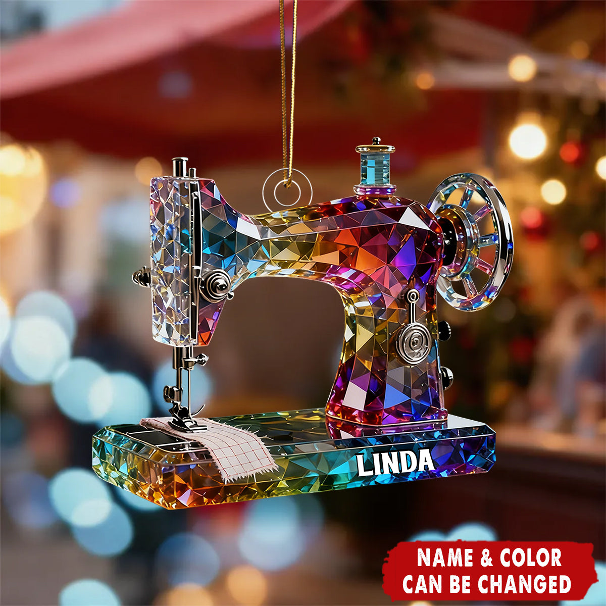 Personalized Stained Glass 3D Effect Sewing Machine Acrylic Ornament With Name - Xmas Birthday Gift For Grandma Mom & Quilters