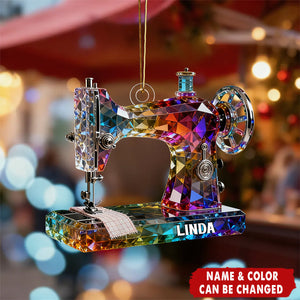 Personalized Stained Glass 3D Effect Sewing Machine Acrylic Ornament With Name - Xmas Birthday Gift For Grandma Mom & Quilters