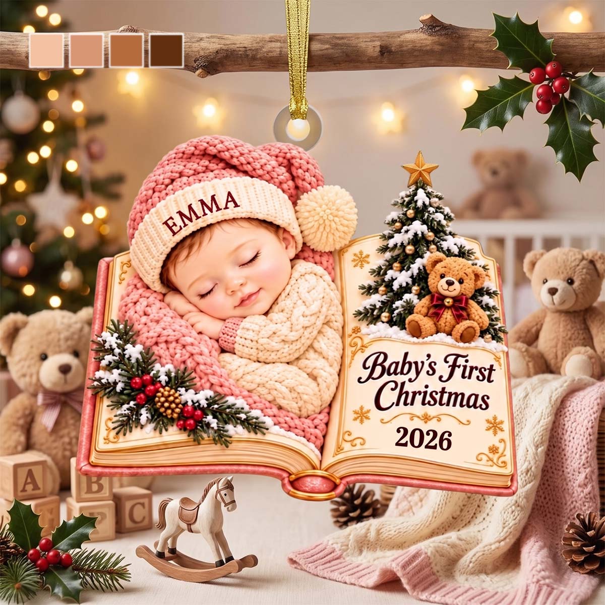 Personalized Baby's First Christmas Book Acrylic Ornament 2026 - Gift For New Parents Family