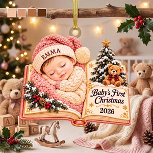 Personalized Baby's First Christmas Book Acrylic Ornament 2026 - Gift For New Parents Family
