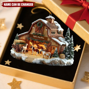 Personalized Horse Barn Christmas Ornament With Name,Winter Equestrian Fun For Horse Lovers & Barn Family