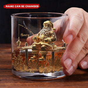 Personalized Santa Claus Fishing Whisky Glass With Name Exclusive Christmas Tipsy Moments For Dad Husband & Friend