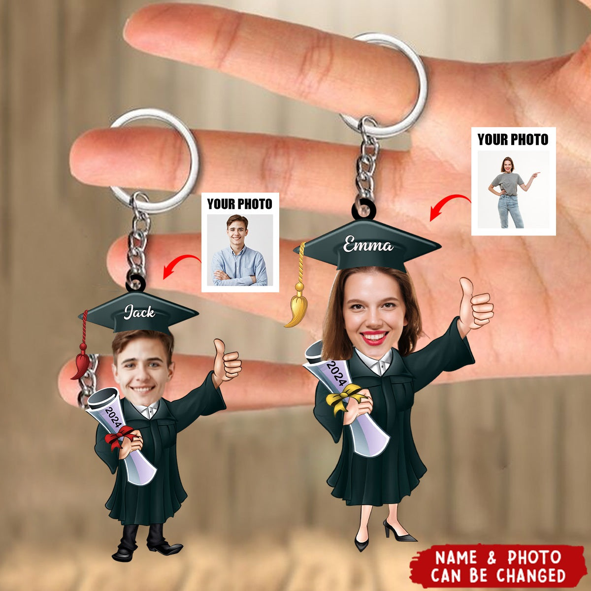 Funny Graduate Caricature - Personalized Graduation Keychain
