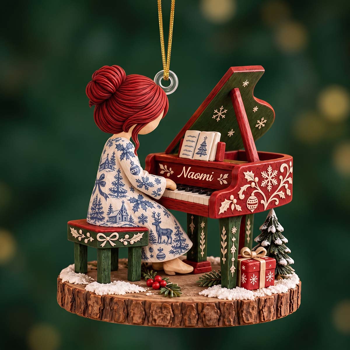 Pianist Girl Christmas Acrylic Ornament - Personalized Gifts For Piano Lovers
