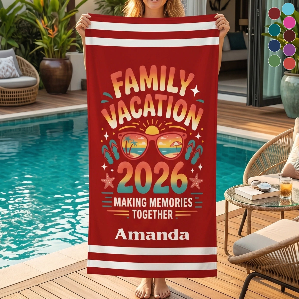 Custom Name Family Vacation Group Trip 2026 Beach Towel | Summer Cruise Travel Present