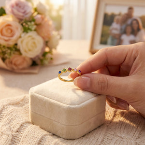 Personalized Mom's Birthstone Ring With Text | Ideal Mother's Day Family Keepsake For Mom Grandma And Loved One