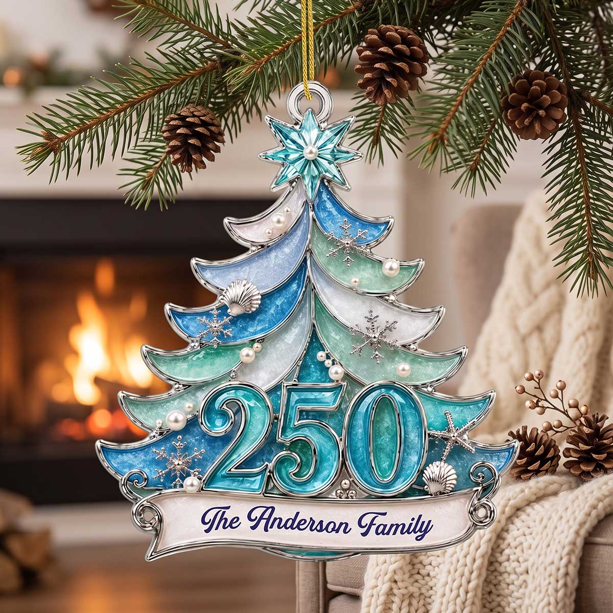 Personalized Sea Glass Style Christmas Acrylic Ornament - Coastal Holiday Keepsake Gift For Family