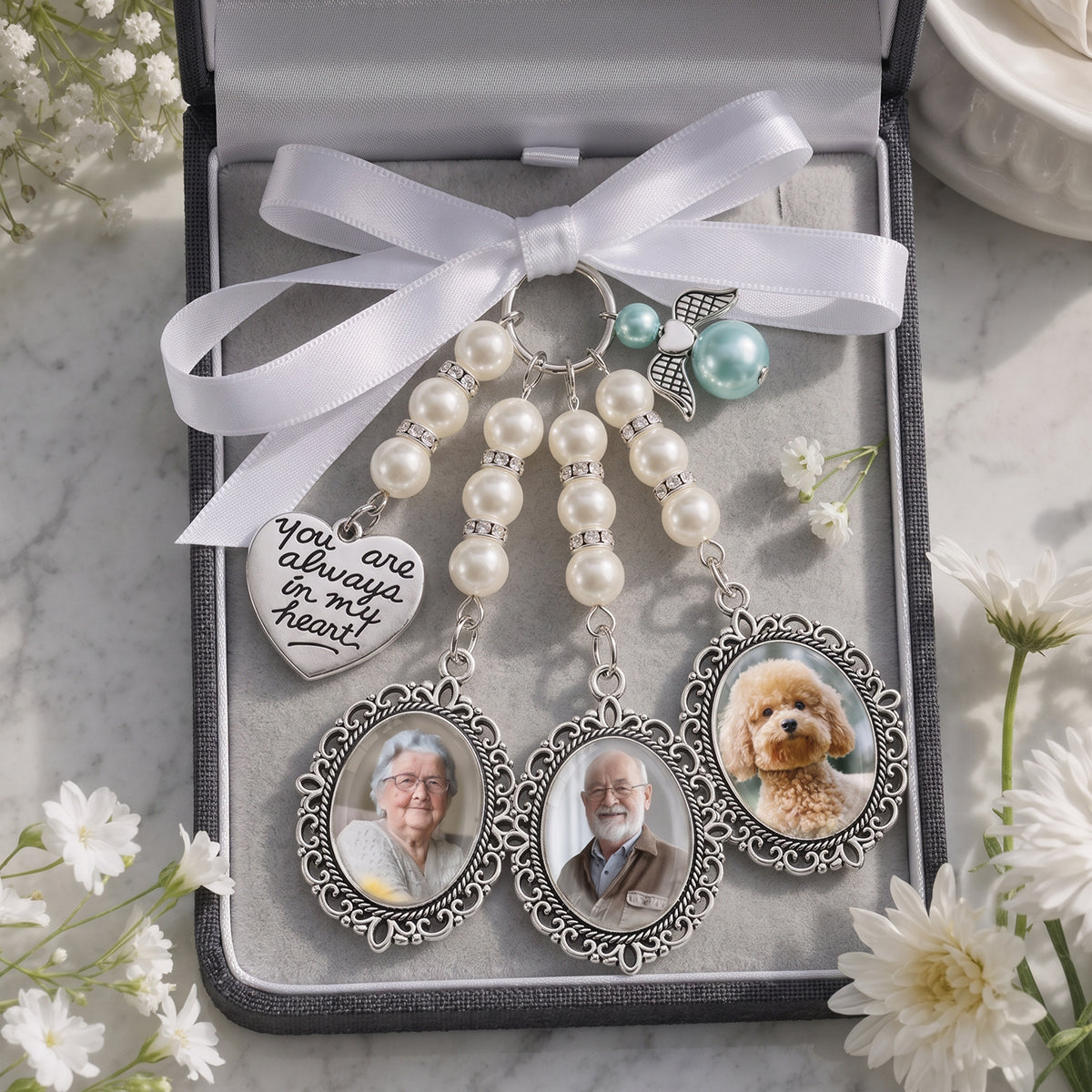 Custom Photo Bouquet Charm - Personalized Memorial Sympathy Gifts For Brides - In Loving Memory