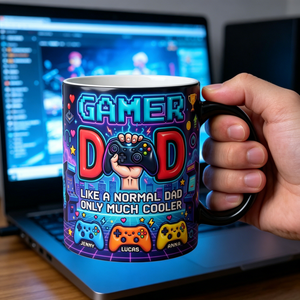 Personalized Mini Arcade Handheld Cyberpunk Mug With Kids Names - Father's Day Gift For Gamer Dad