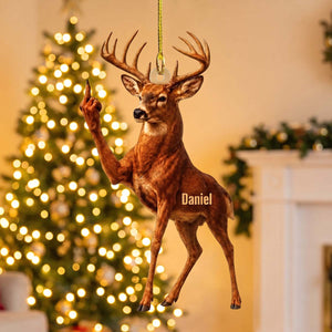 Custom Middle Finger Deer Acrylic Christmas Ornament | Funny Christmas Gift For Family