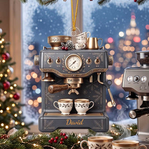 Personalized Espresso Machine Christmas Acrylic Ornament - Vintage Coffee Lover Baristas Keepsake Gift