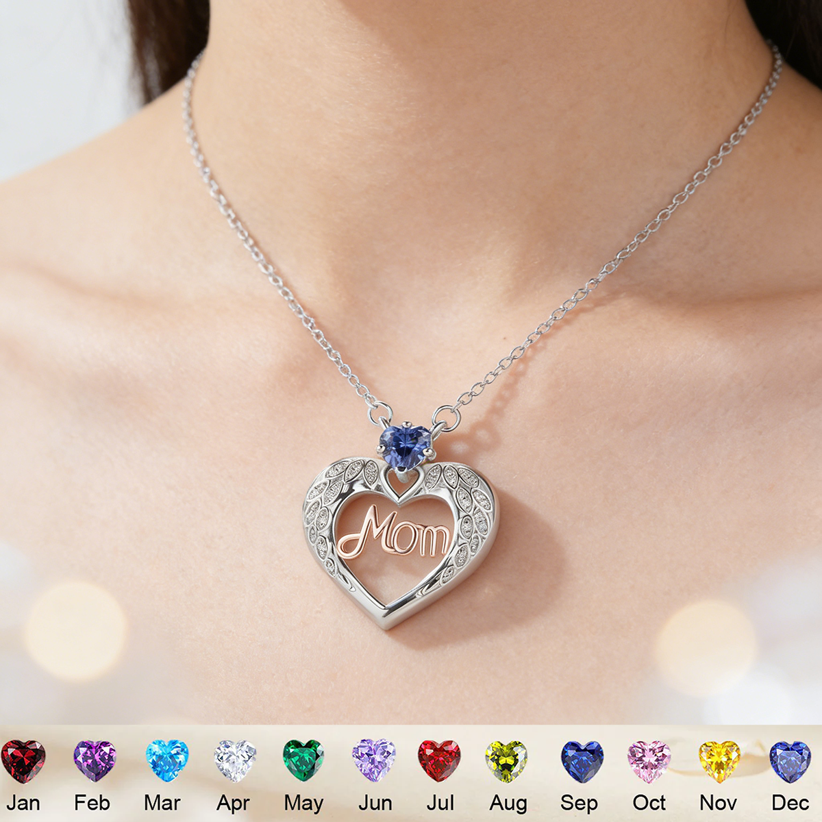 Personalized  Mother's Heart Necklace With Birthstone | Mother's Day Gift For Mom Grandma