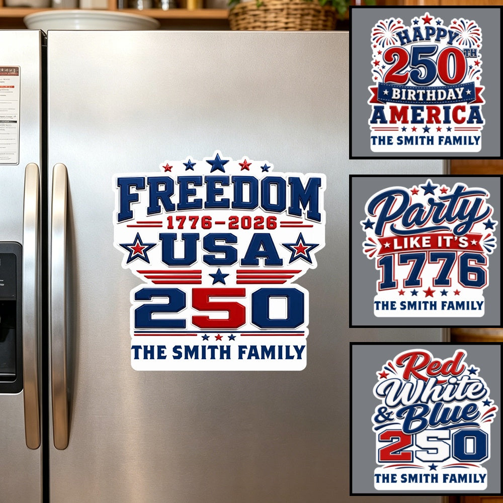 Personalized USA 250th Decal With Family Name - Independence Anniversary Gift