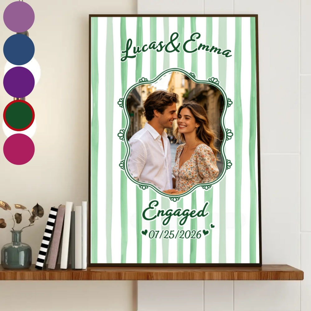 Personalized Photo Names Canvas Poster With Vintage Colorful Stripe Graphic For Wedding Couples Gifts