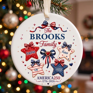 Personalized USA 250th Ceramic Christmas Ornament With Names - 2026 Patriotic Family Gift