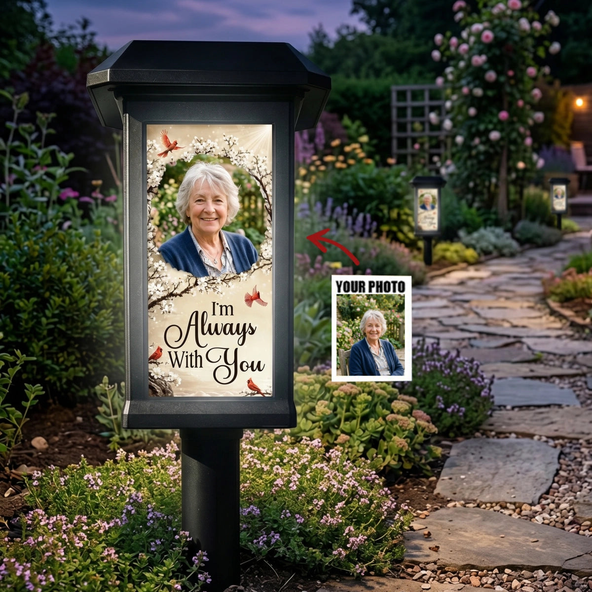 Personalized Memorial Solar Garden Light With Photo | Gone From Sight Sympathy Gift For Loss Of Mom Dad