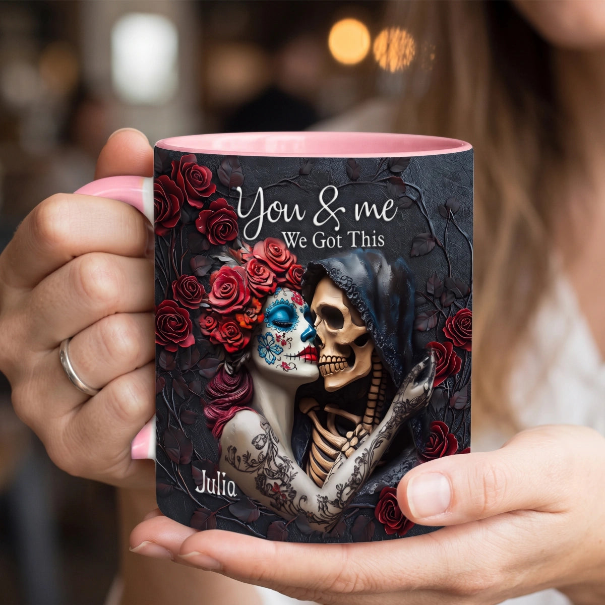 You & Me We Got This - Personalized Gothic Skull Mug - Halloween Anniversary Gift For Couple