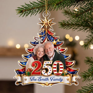 Custom Photo America 250th Anniversary Christmas Ornament - Patriotic Gift For Family