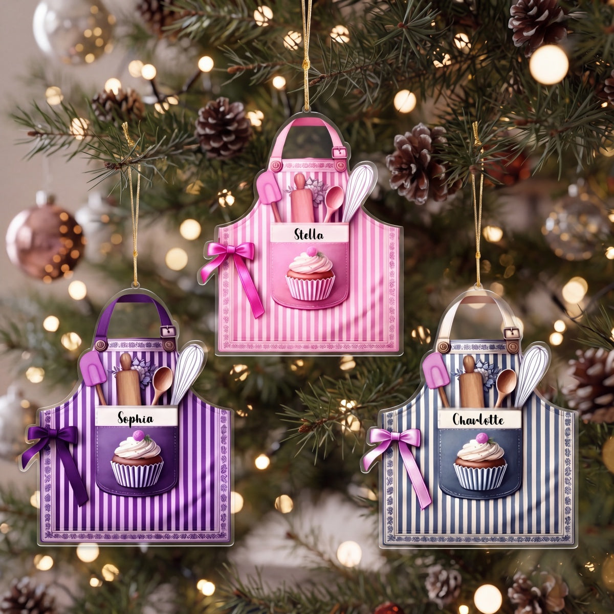 Personalized Baker Apron Christmas Ornament - Baking Lover Gift - Cute Kitchen Holiday Decor