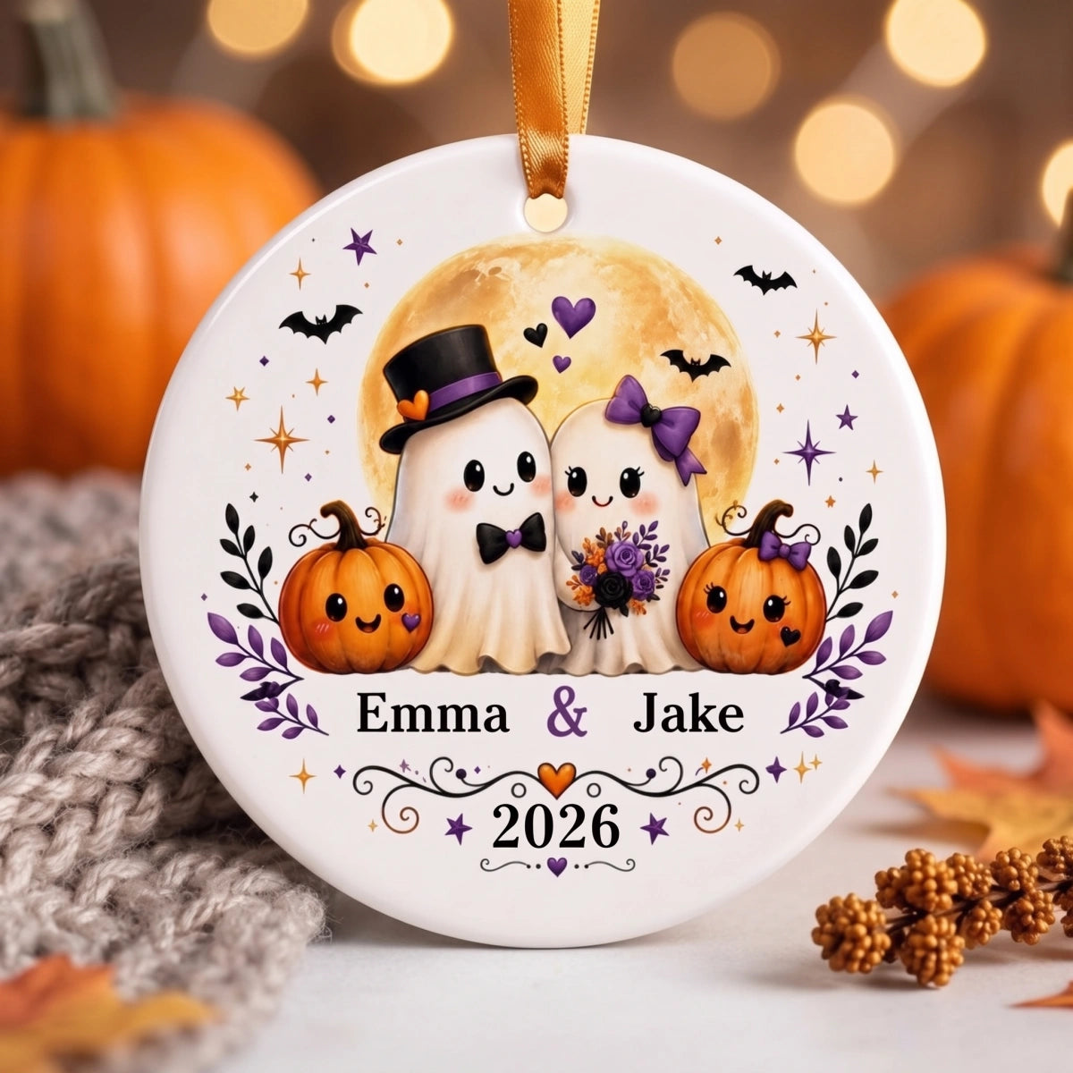 Personalized Halloween Ghost Couple Ornament - Spooky Wedding Anniversary Gift 2026