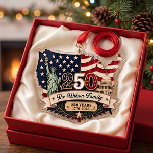 Personalized 250th America Patriotic Christmas Ornament With Family Name - USA Flag Tree Decor