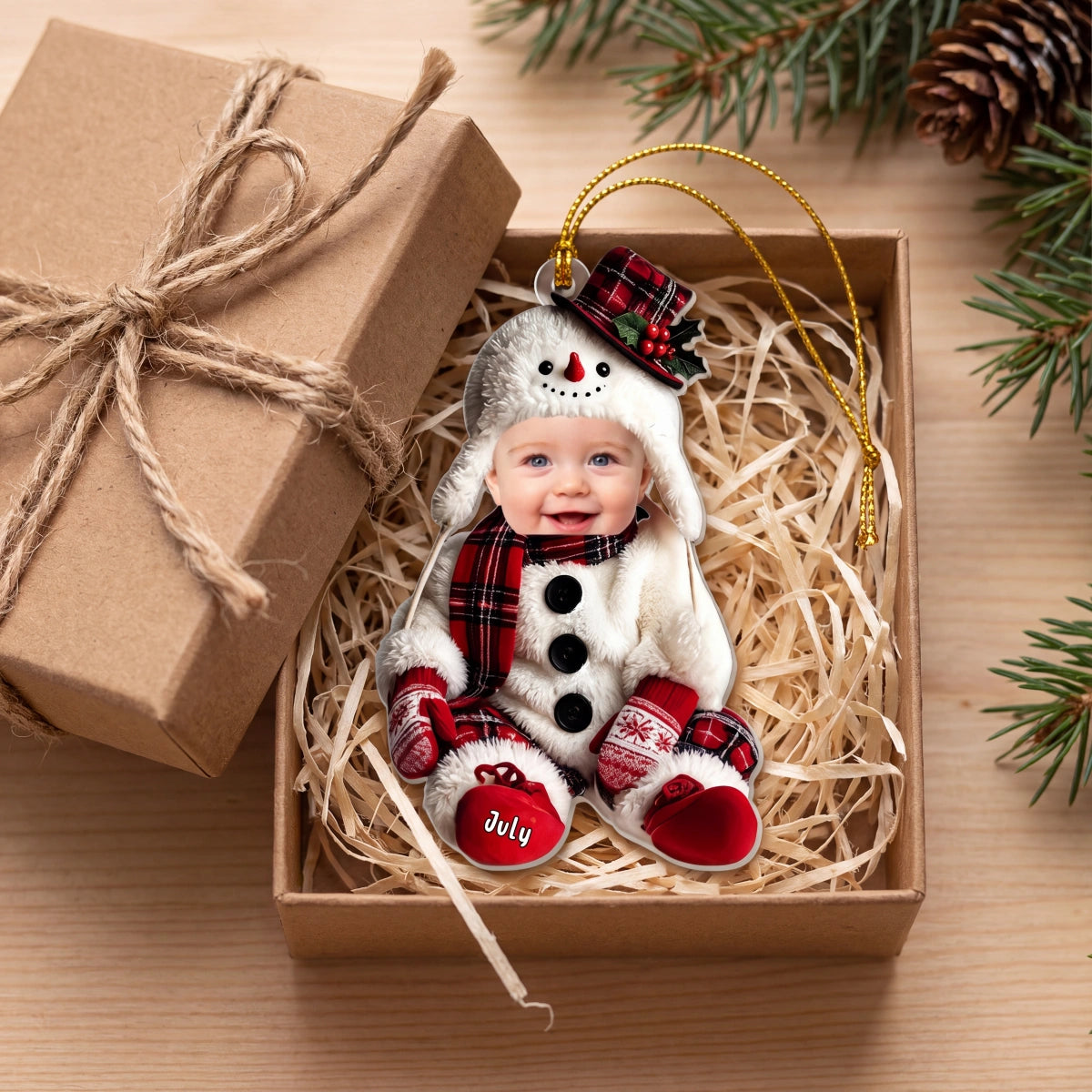 Custom Baby Face & Name Acrylic Ornament | Personalized 2026 Newborn First Christmas Gift