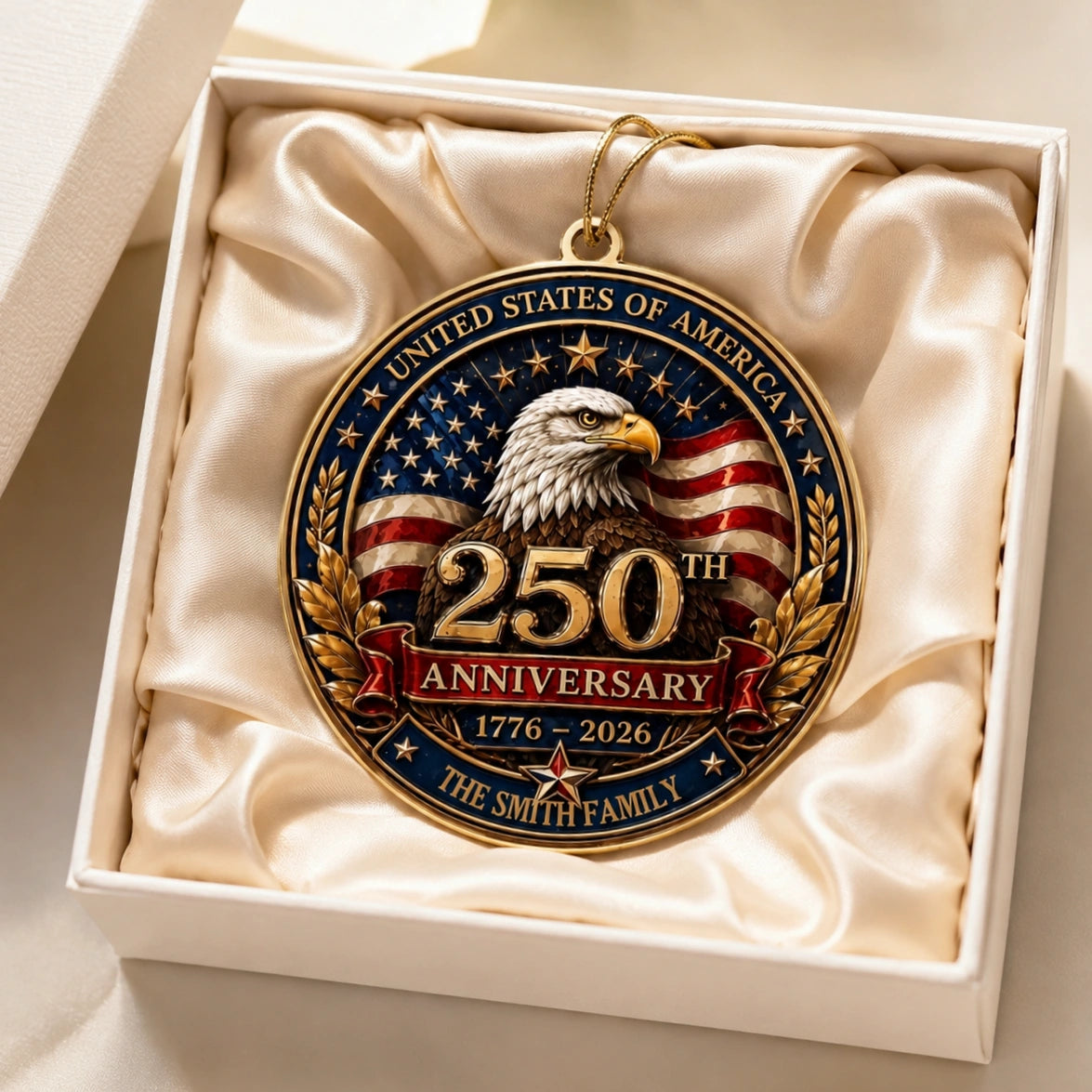 Personalized USA 250th Anniversary Ornament - Bald Eagle Patriotic Christmas Family Gift
