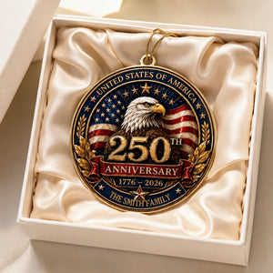 Personalized USA 250th Anniversary Ornament - Bald Eagle Patriotic Christmas Family Gift