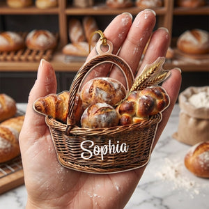Custom Name Bread Basket Acrylic Ornament - Cozy Kitchen Bakery Christmas Decor