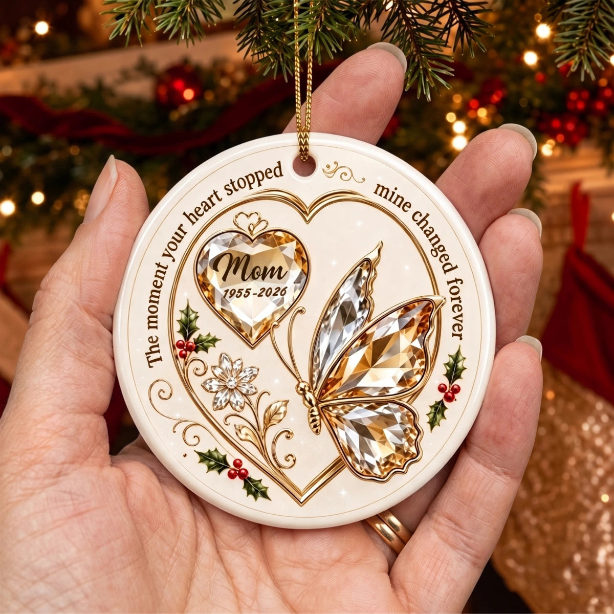 Personalized Mom Memorial Ceramic Christmas Ornament - Sympathy Gift For Loss Of Mother