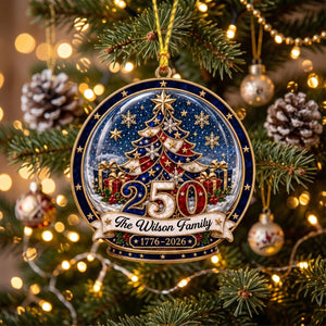 Custom Family Name USA 250th Christmas Ornament - Patriotic Tree Decor