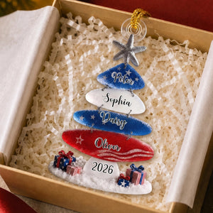 Personalized USA 250th Christmas Acrylic Ornament With Names - Unique Patriotic Gift For Family