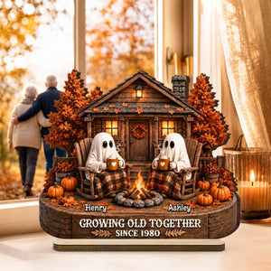Personalized 2-Layer Ghost Couple Wooden Plaque - Growing Old Together Halloween Decor Gift
