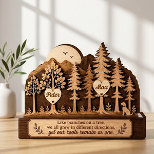Personalized Family Tree Wooden Block | Custom 1-8 Names | Our Roots Remain As One Gift