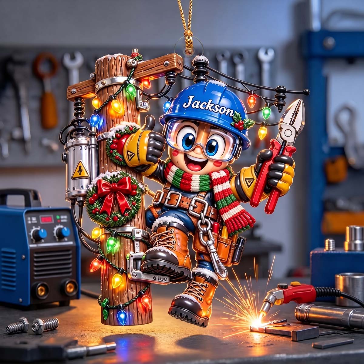 Personalized Lineman Christmas Ornament - Electric Pole Climbing Gift