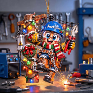 Personalized Lineman Christmas Ornament - Electric Pole Climbing Gift