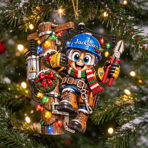 Personalized Lineman Christmas Ornament - Electric Pole Climbing Gift